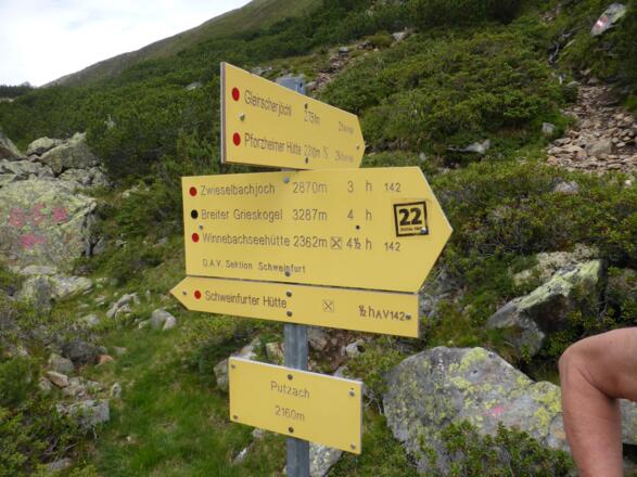Der Wegweiser im Zwieselbachtal.