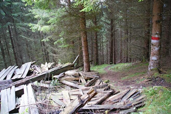 Verfallene Hütte am Wegrand
