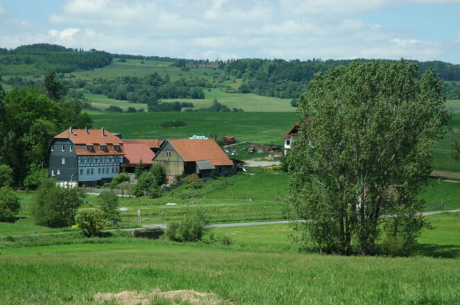 Auf Höhe der idyllischen Lottenmühle biegen wir rechts wieder nach Kaltensundheim ab.