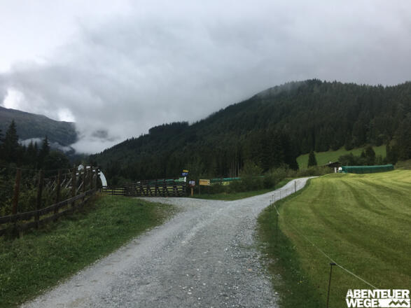 0.30 km - Links über Holzbrücke abbiegen, kurz darauf rechts auf Fahrweg abbiegen.