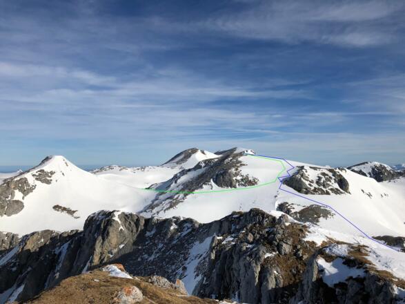 Aufstiegsweg auf die Schartwand und Querung Richtung Schubbühel vom Eiskogel aus gesehen