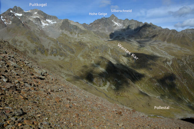 Rückblick vom Aufstieg zum Schwarzkogel ins Weite Kar