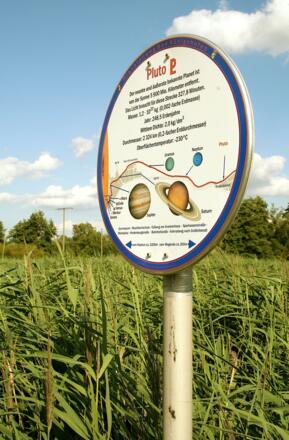 Die Informationstafeln des Planetenweges verdeutlichen uns auf anschauliche Weise die Entfernungen der Planeten.