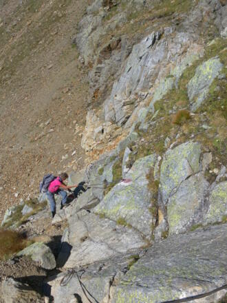 gesicherte Plattenquerung ins Obere Grübl