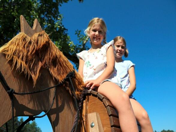 Kinder auf Holzpferd