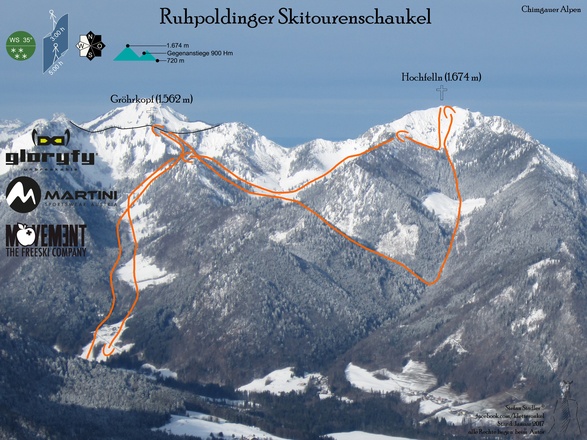 Hochfelln, Ruhpoldinger Skitourenschaukel Übersichtsbild - Topo