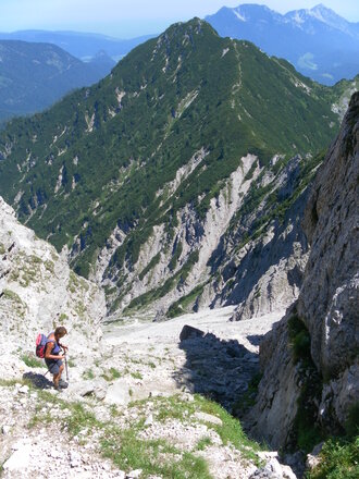 Aibleck mit Gipfelsteig beim Abstieg vom Sonntagshorn-Ostgrat gesehen