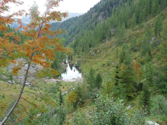Den kleinen Bergsee erreichen wir nach ca. 45 Min. Abstieg.