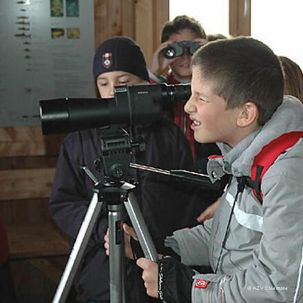 Kinder beobachten die Natur in Rimsting.