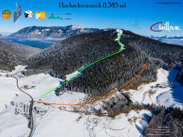 Übersichtsbild Skitour auf das Hochschwarzeck - Topo.