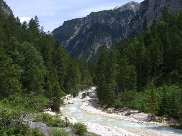 Blick über die Partnach hinauf Richtung Schachen