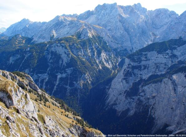 Schützensteig - Blick auf Oberreintal, Schachen und Partenkirchener und Leutascher Dreitorspitze