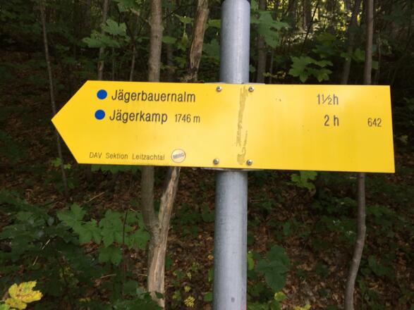 Wegweiser am Tourbeginn