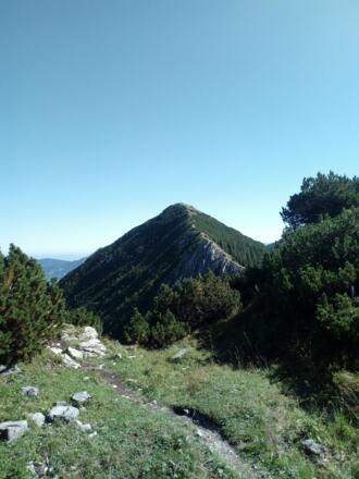 Blick zur Brecherspitze, hier biegen wir vor dem Gratweg links ab!