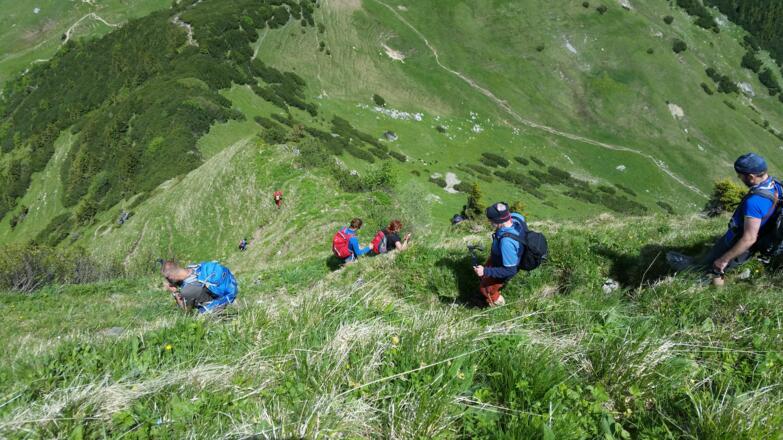 Der steile und ausgesetzte Nordabstieg von der Rotwand