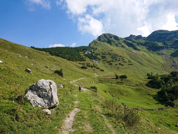 Hier gibt es zahlreiche Murmeltiere (hinten die Rotwand)