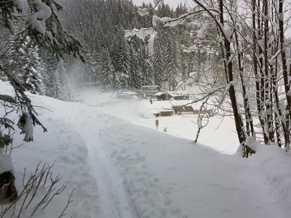 Der Weg endet etwas oberhalb des Kolbensattels