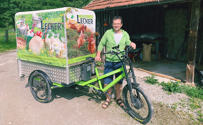 Hans Lecker mit seinem Lastenfahrrad