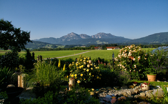 Blick vom Rupertiwinkel auf Hochstaufen und Zwiesel