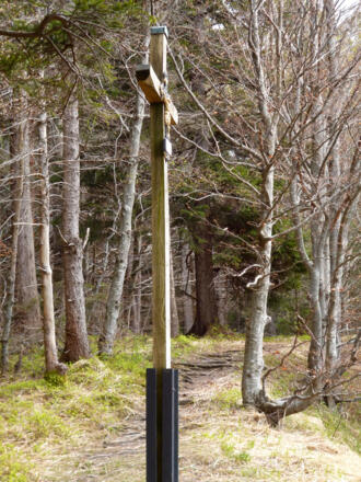 Kreuz auf einer kleinen Lichtung am steilen Weg zwischen der Ammer und dem Schnalz-Gipfel.