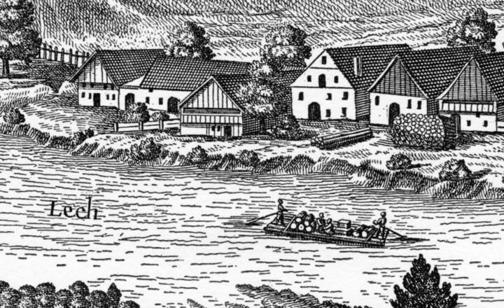 Schongauer Flößer, Quelle: Historische Ansicht © Bayerische Vermessungsverwaltung