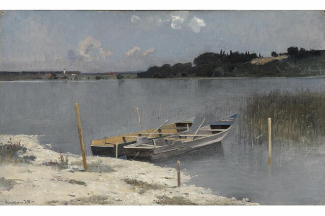 Eduard Fischer | Zwei Kähne am Ufer der Herreninsel