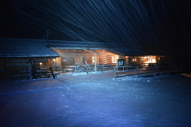 Kolbensattelhütte im Schneesturm