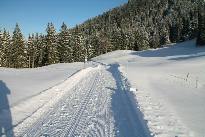 gewalzter Winterwanderweg zur Lenggrieser Hütte