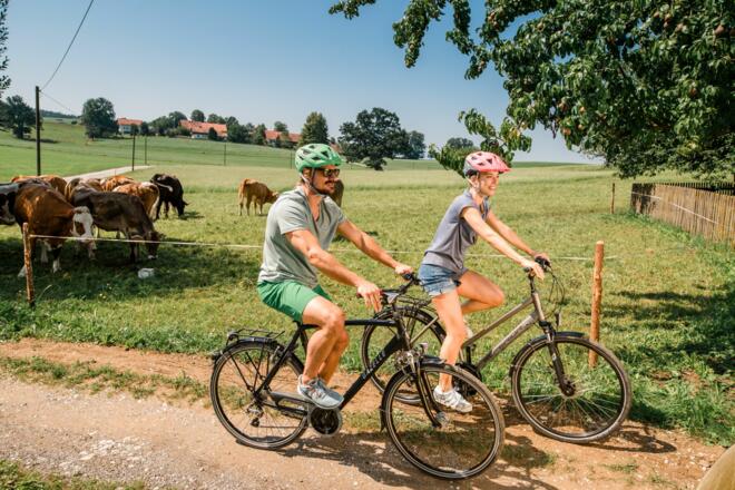 Radeln vorbei an Weilern und Dörfern.