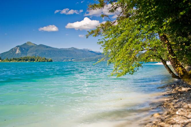 Bayerische Karibik - Der Walchensee - Hier mit der Insel Sassau (Betretungs-und Anlandeverbot) und Herzogstand