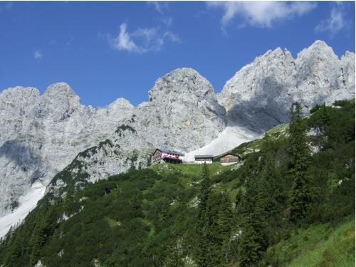 Die Gruttenhütte beim Abstieg