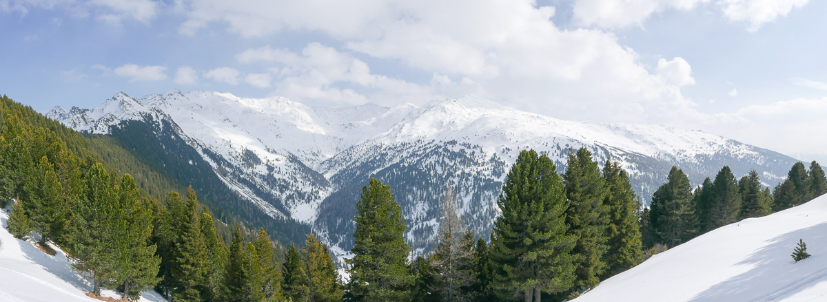 Boscheben: Blick in den Talschluss vom Mühltaler Bach mit Viggarspitze, Glungezer, Kreuzspitze und Morgenkogel