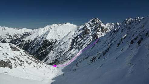 Abfahrtsroute von Kühkarjöchle ins Faselfeiltal - von Süden