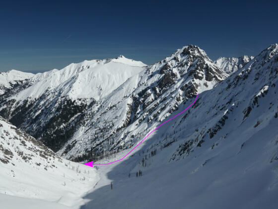 Abfahrtsroute von Kühkarjöchle ins Faselfeiltal - von Süden