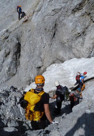 Die Schneerinne ein Gutes Stück nach der Paseierscharte