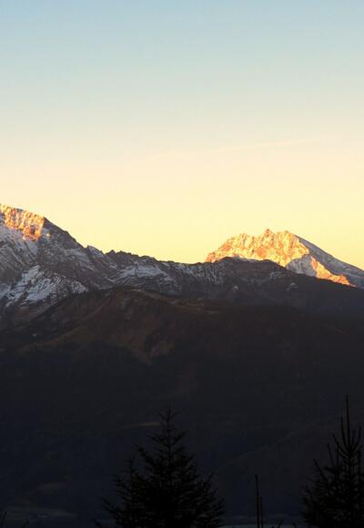 Sonnenaufgang am Hohen Göll, Watzmann und Hochkalter