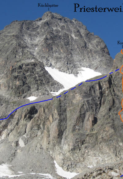 Übersichtsbild Kirche Nordwand Route und Abstieg