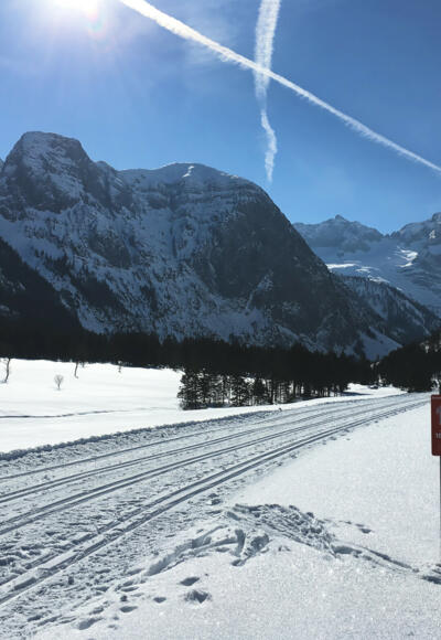 Blick über die Loipe zum Ahornboden
