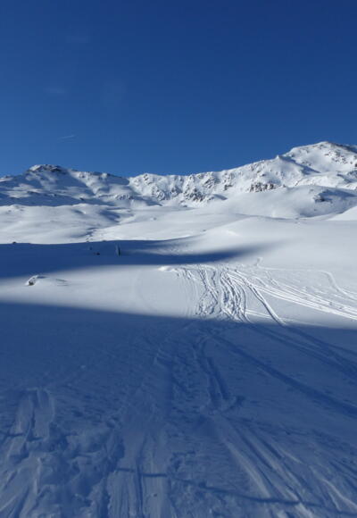 Blick über die Schafalmböden. Ganz hinten der Rote Kogel.