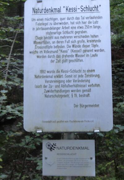 Hinweisschild auf die Kessischlucht