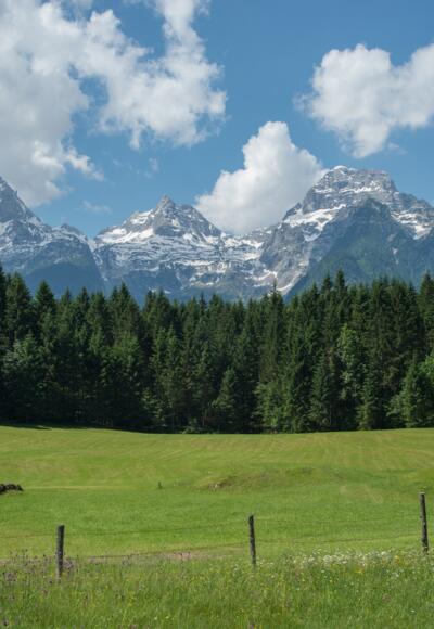 Blick von Au auf die Loferer Steinberge