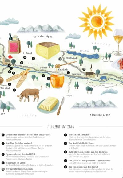 Übersichtskarte Slow Food Travel Alpe Adria Kärnten