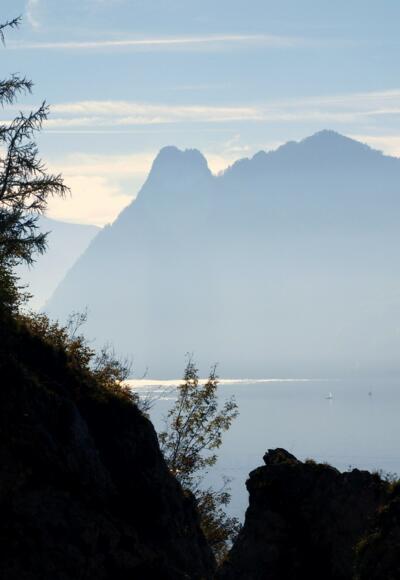 Morgennebel, Lainaubrücke 480m mit Sonnstein