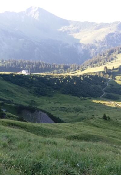 Schesaplanahütte von Schulter nach Abzweigung.