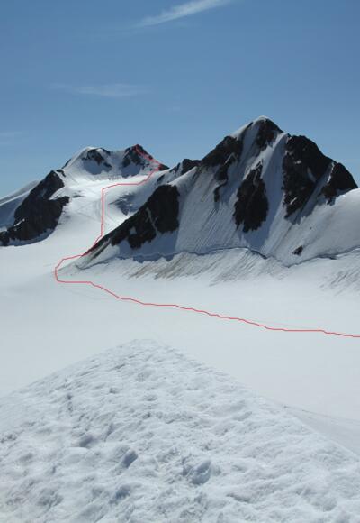 Anstiegsweg vom Brochkogeljoch zur Wildspitze (Ansicht von der Petersenspitze)