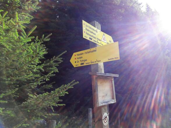 Abzweigung auf der Almfläche (Start- und Endpunkt der Rundtour) 