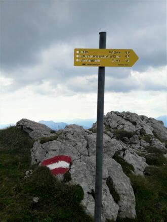 Wegweiser etwas unterhalb des Gipfels