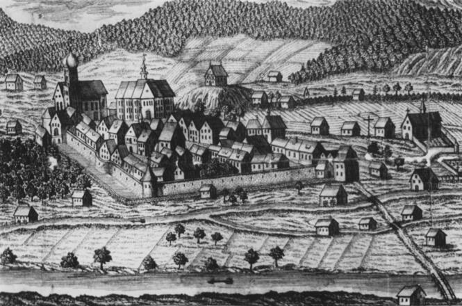 Grafik der Stadt mit Mauern