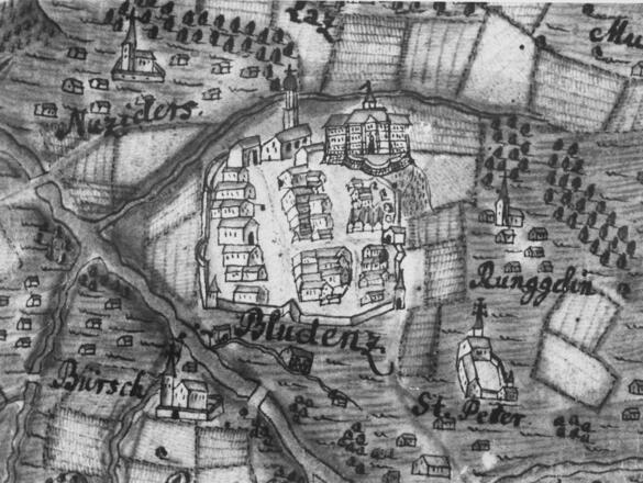 Alte Karte der Umgebung von Bludenz