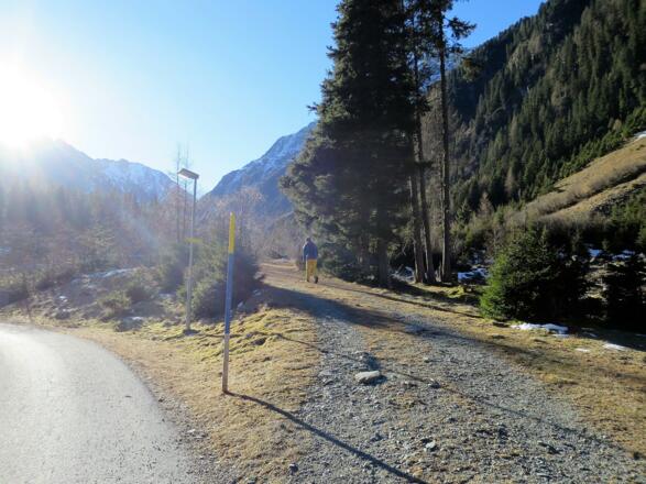 Bereits nach 10 Minuten verlassen wir die Fahrstraße (im Winter ein sehr beliebte Rodelbahn für Familien) zur Gleirschalm.